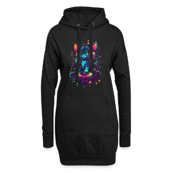 Chat mignon avec des écouteurs et un disque vinyle - Sweat-shirt à capuche long Femme - noir - Devant
