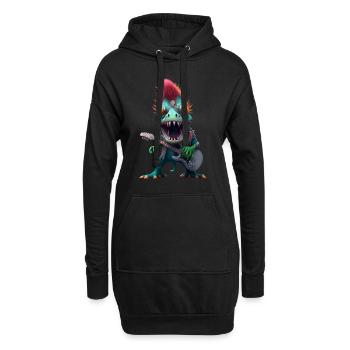 Dinosaurier Musiker Dino Gitarre Metal - Hoodie-Kleid - Schwarz - Vorne