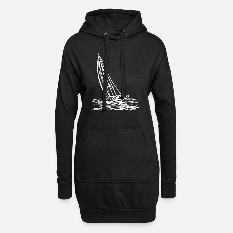 Segelboot am Wind - Hoodie-Kleid - Schwarz