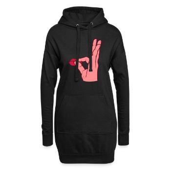 Louange Bouche Baiser Geste de la Main - Sweat-shirt à capuche long Femme - noir - Devant
