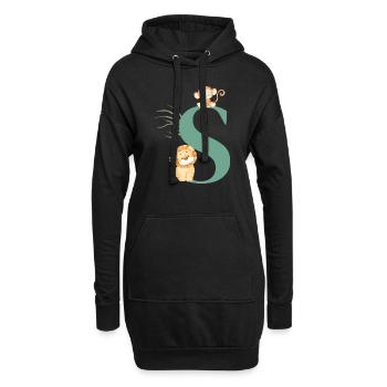 Lettre s vert animaux jungle - Sweat-shirt à capuche long Femme - noir - Devant