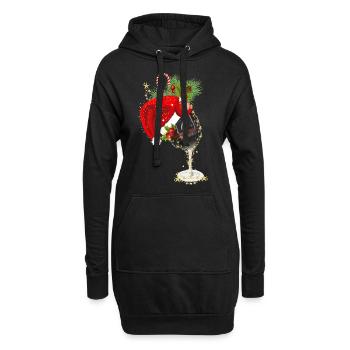Weihnachtliches Weinglas - Hoodie-Kleid - Schwarz - Vorne