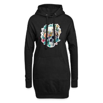 Crâne humain et fleurs 28 - Sweat-shirt à capuche long Femme - noir - Devant