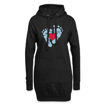 Baby Füße - Schwangerschaft - Geburt - Mutter-Herz - Hoodie-Kleid - Schwarz - Vorne