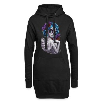 De Los Muertos mit einer Frau und Blumen für - Hoodie-Kleid - Schwarz - Vorne
