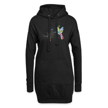 Kolibri und Blüte - Hoodie-Kleid - Schwarz - Vorne