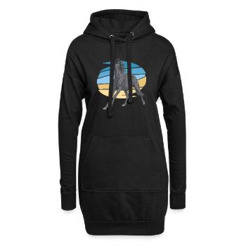 Grauer Pferd im Sunset-Schwung - Hoodie-Kleid - Schwarz - Vorne