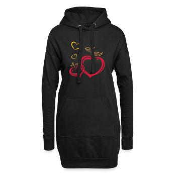 Deux pommes en forme de coeur, automne, fruits, am - Sweat-shirt à capuche long Femme - noir - Devant