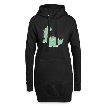 petit dinosaure vert à pois colorés - Sweat-shirt à capuche long Femme - noir - Devant