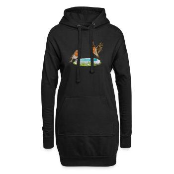 Vogeltränke mit zwei vergnügten Rotkehlchen - Hoodie-Kleid - Schwarz - Vorne