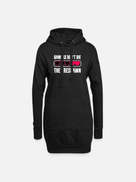 Gamers Dont Die They Respawn Spruch - Hoodie-Kleid - Schwarz