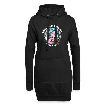 Schwein Kuh Vegan Statement Tierlieb - Hoodie-Kleid - Schwarz - Vorne
