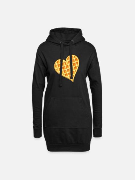 goldbraune Waffel in Herz Form mit Puderzucker - Hoodie-Kleid - Schwarz