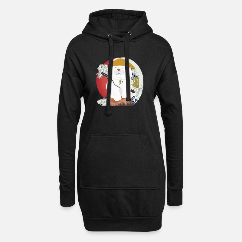 Samurai Katze sitzt auf dem Holz - Hoodie-Kleid - Schwarz