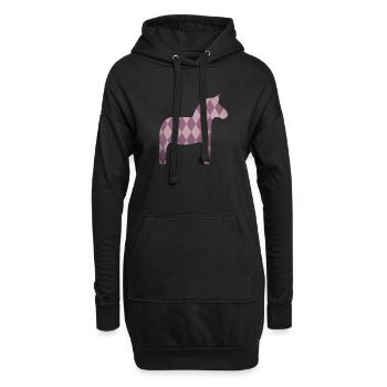 Dalapferd Rauten rosa Pferd Mädchen skandinavisch - Hoodie-Kleid - Schwarz - Vorne
