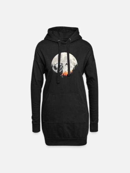 Bear Roar Under Moon Forest - Hoodie Dress - black