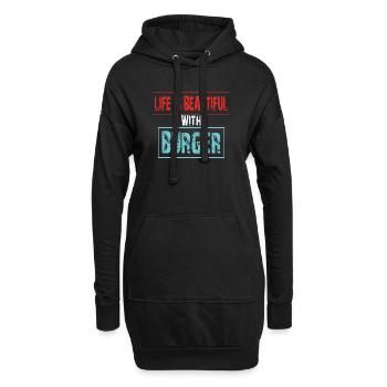 Lebensfreude mit Burger Spruch - Hoodie-Kleid - Schwarz - Vorne