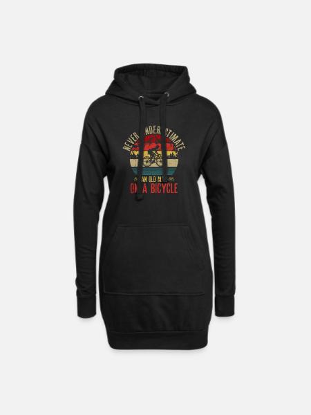 Old Man on a Bicycle Retro Ride - Hoodie Dress - black