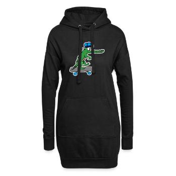 Crocodile with skateboard and cap - Hoodie Dress - black - Front