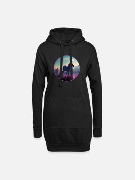 Einhorn - Hoodie-Kleid - Schwarz