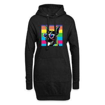 Psychedelische Welpen-Regenbogenbrille - Hoodie-Kleid - Schwarz - Vorne