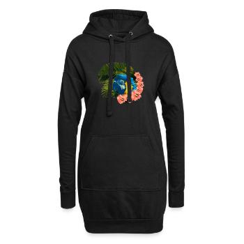 tolle urlaubsoutfits, gelbbrust ara Hibiskus - Hoodie-Kleid - Schwarz - Vorne