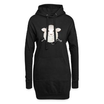 Drôle de mouton avec des pelotes de laine et des aiguilles à tricoter - Sweat-shirt à capuche long Femme - noir - Devant