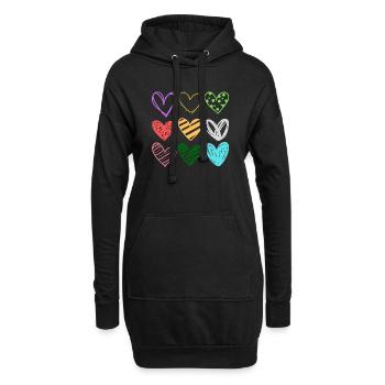 Bunte DoodleHerzen Muster - Hoodie-Kleid - Schwarz - Vorne