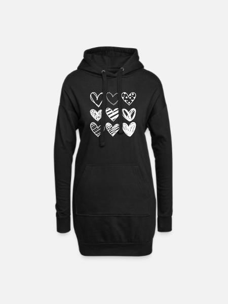 Doodle Hearts Sketchset - Hoodie Dress - black