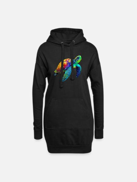 Meeresschildkröte - Hoodie-Kleid - Schwarz