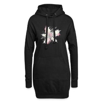 Branche de houx en blanc, argent et rose sombre - Sweat-shirt à capuche long Femme - noir - Devant