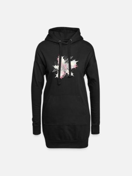 Stechpalmenzweig in weiß,silber und Altrosa - Hoodie-Kleid - Schwarz