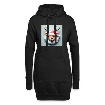 Lachendes Rentier mit Kranz - Hoodie-Kleid - Schwarz - Vorne