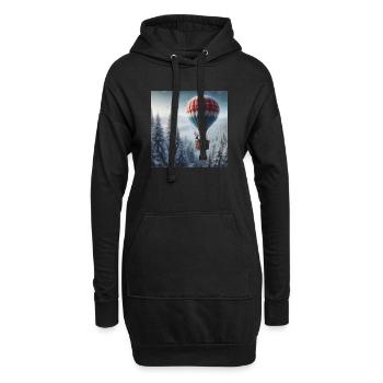 Wichtel und Rentier im Heißluftballon - Hoodie-Kleid - Schwarz - Vorne