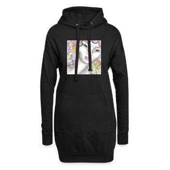 Kunstvolle Frauenportrait mit Pastellfarben - Hoodie-Kleid - Schwarz - Vorne