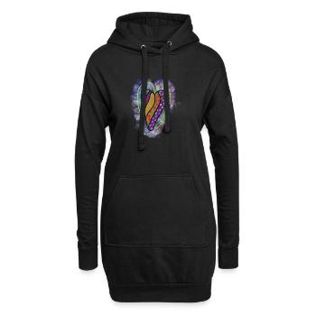 Buntes Herz mit geometrischen Mustern - Hoodie-Kleid - Schwarz - Vorne