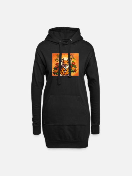 Floral Fawn in Orange Portrait - Hoodie Dress - black