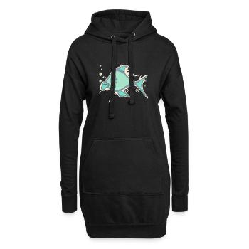 Fisch Linienkunst - Hoodie-Kleid - Schwarz - Vorne