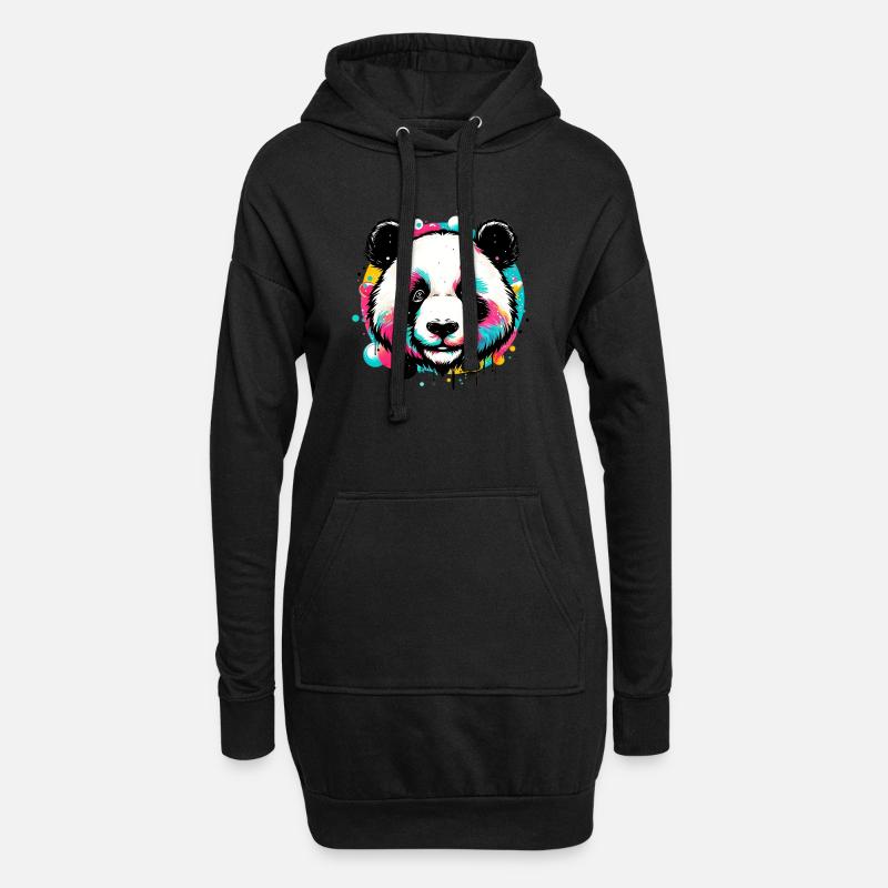 Panda - Hoodie-Kleid - Schwarz