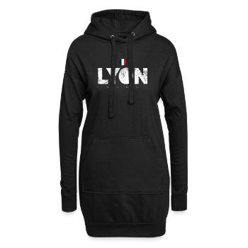 Lyon Fettgedruckter Text mit französischer Flagge - Hoodie-Kleid - Schwarz - Vorne