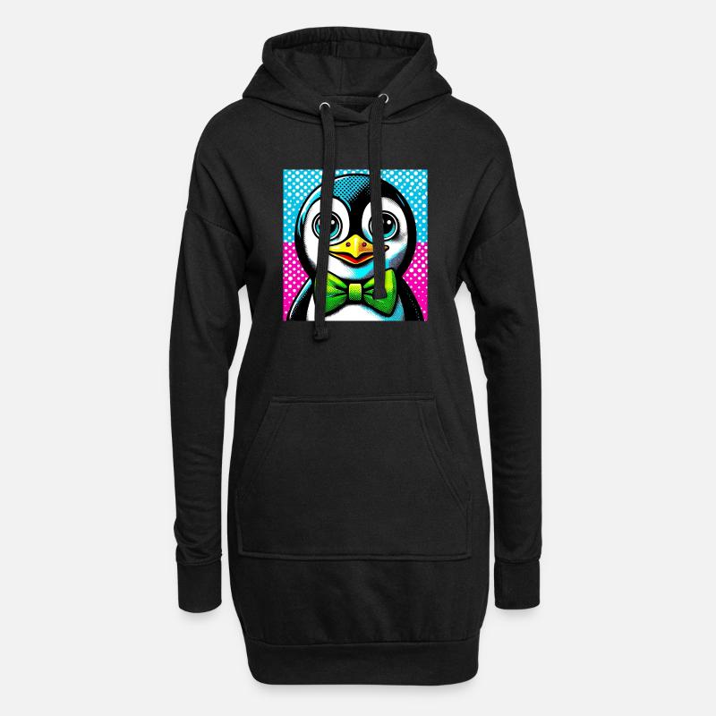 Pinguin mit Fliege Pop Art - Hoodie-Kleid - Schwarz