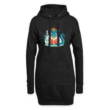Kleiner Drache mit Buch - Hoodie-Kleid - Schwarz - Vorne