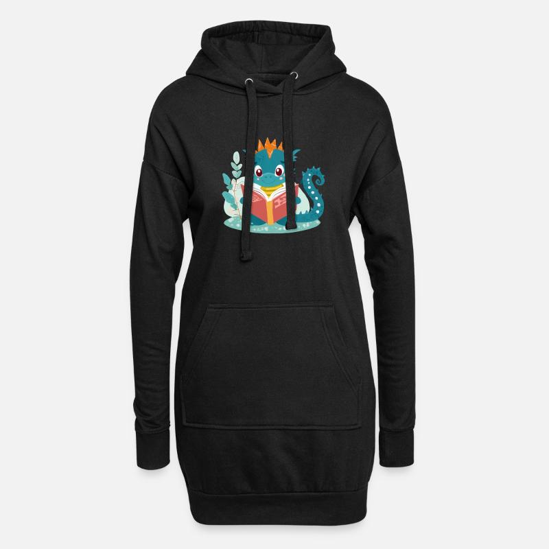 Kleiner Drache mit Buch - Hoodie-Kleid - Schwarz