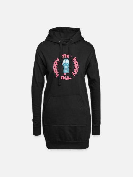 Verspielte Figur  mit Textmotto happy me - Hoodie-Kleid - Schwarz