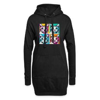 Chat Pop Art - Sweat-shirt à capuche long Femme - noir - Devant