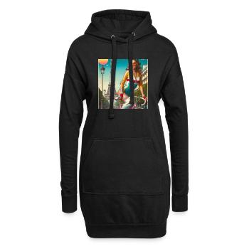 Schönes junges Mädchen fährt Fahrrad vor dem Eiffelturm - Hoodie-Kleid - Schwarz - Vorne
