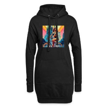 Heilige Familie Vintage Mädchen auf Fahrrad - Hoodie-Kleid - Schwarz - Vorne