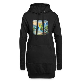 junger Wellensittich im Kinderbuchstil, Aquarell - Hoodie-Kleid - Schwarz - Vorne