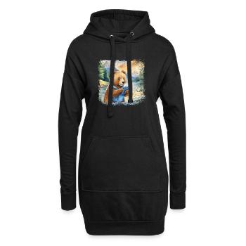 Niedlicher junger Braunbär mit Handy - Hoodie-Kleid - Schwarz - Vorne
