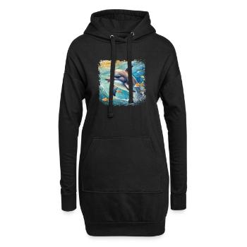 Niedlicher junger Delfin im Kinderbuchstil - Hoodie-Kleid - Schwarz - Vorne